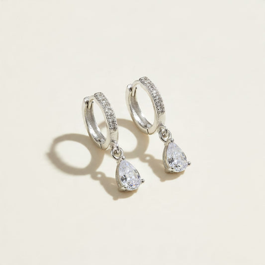 Silver Filled CZ Drop Hoop Earrings