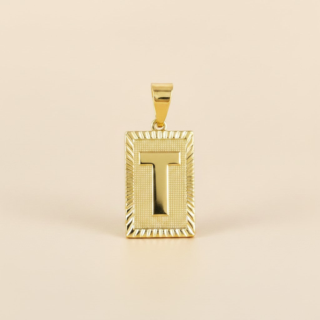 18k Gold Filled Vintage Diamond Cut Initial Plate Pendant | Personal & Timeless