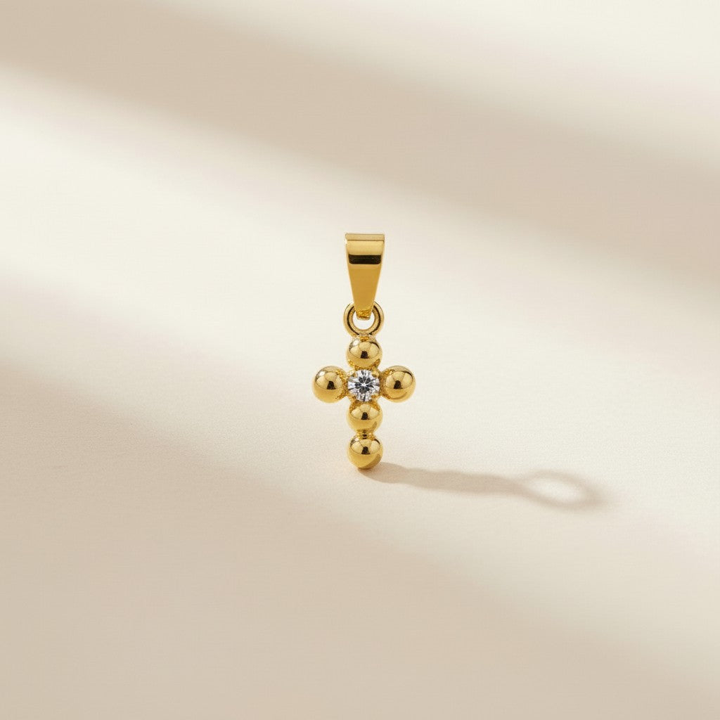 18k Gold Filled Mini Bead Cross Charm