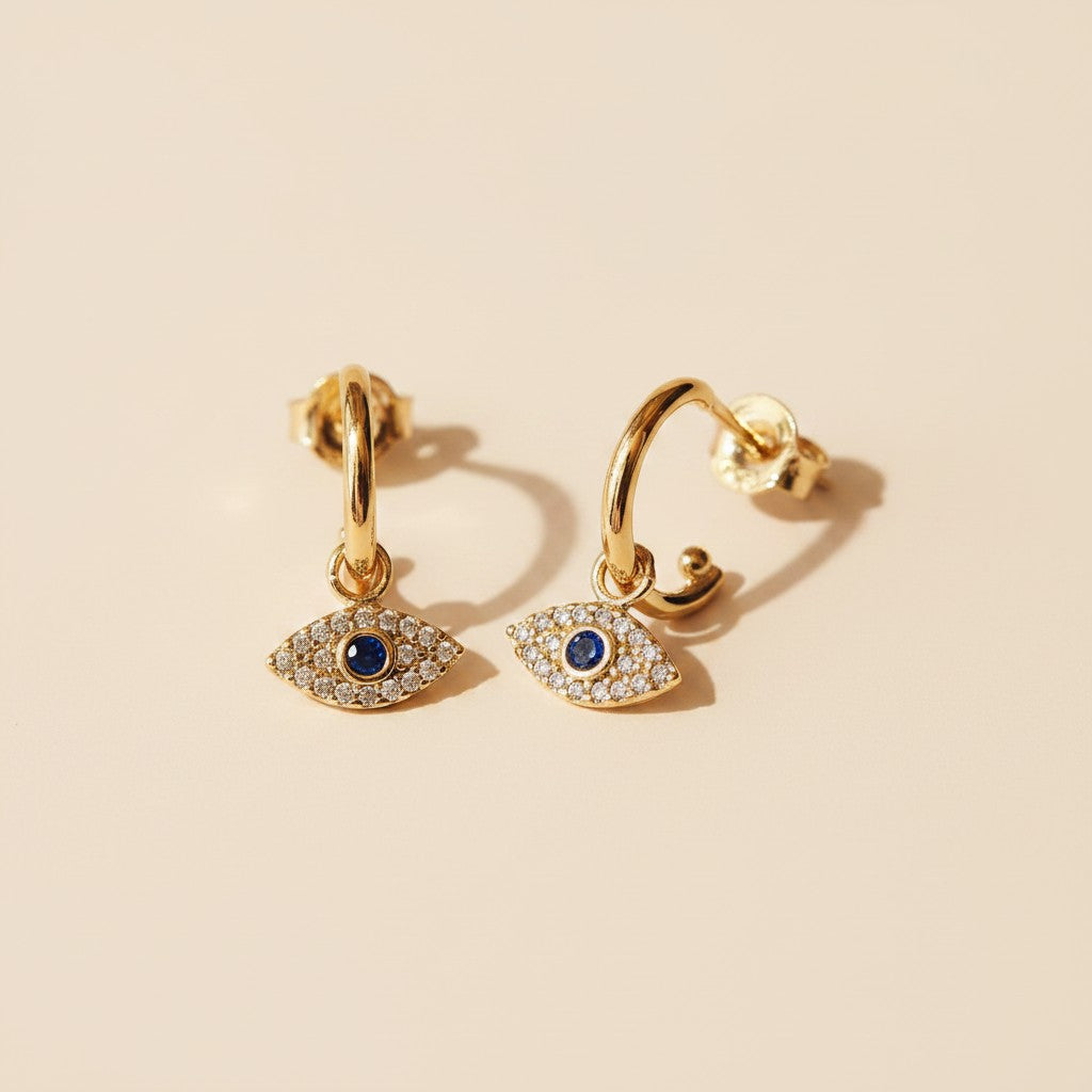 18k Gold Filled Evil Eye Hoop Earrings | Minimalist Protection Jewelry