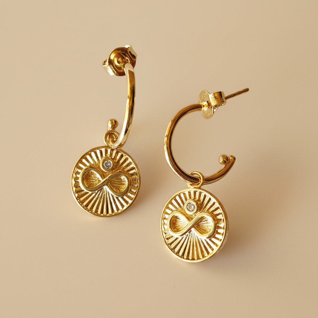 ✨ 18k Gold Filled Infinity Sunburst CZ Hoop Earrings — Forever, Radiating Outward.