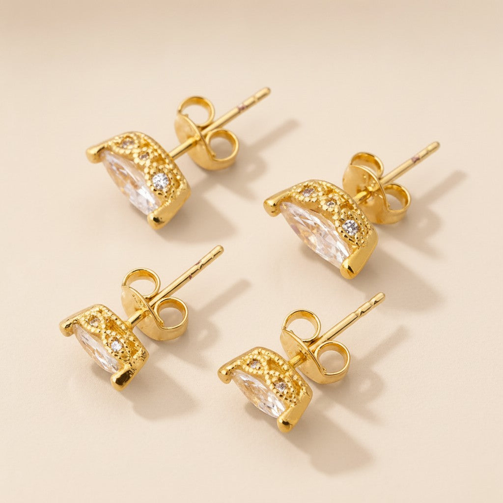 18k Gold Filled Vintage Marquise CZ Stackable Earrings | Elegant Ear Stacking Essential