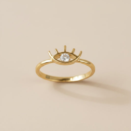 18k Gold Filled Dainty Eye Ring with CZ | Symbolic Everyday Sparkle