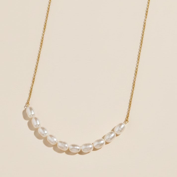 🤍 18k Gold Filled Baroque Pearl Necklace — The Spaced Pearl Design. Closer to the Collarbone.