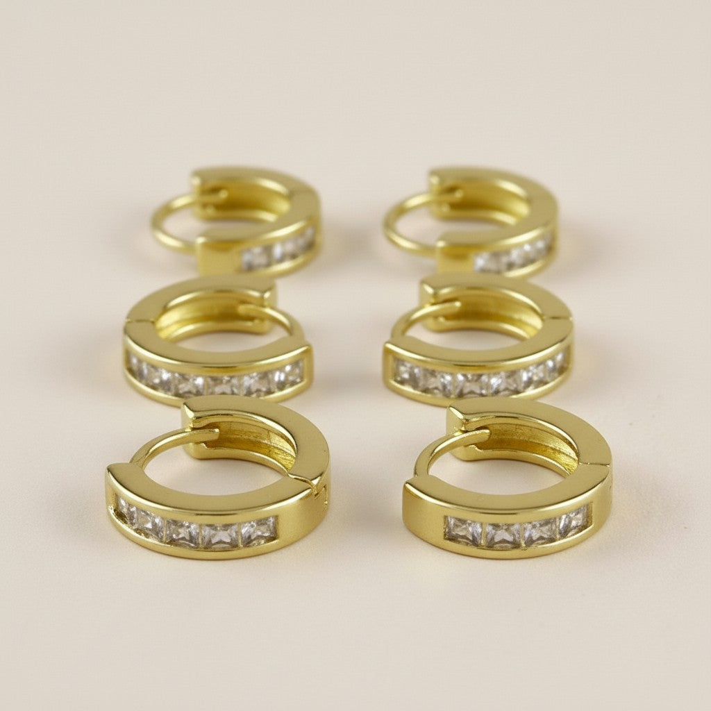 CZ Line Clicker Hoop Earrings - Small Crystal Huggie Hoops 12mm | Sparkly Minimalist Earrings for Women | Hypoallergenic