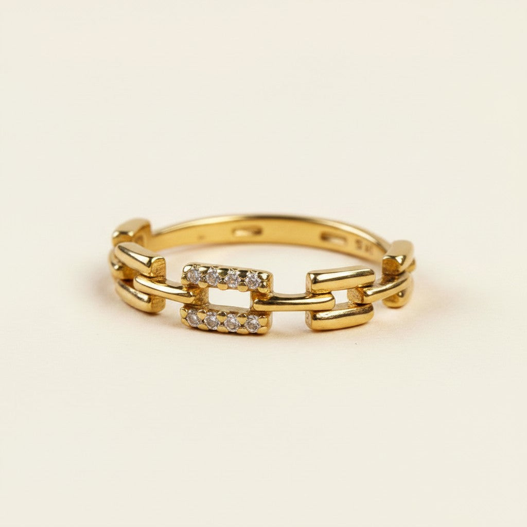18k Gold Filled Chain Link CZ Ring | Daring Glam Statement