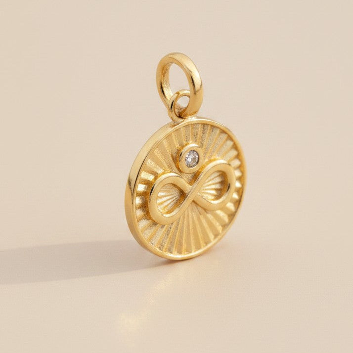 18k Gold Filled CZ Infinity Medallion Pendant — The Same Forever. A Little More Sparkle.