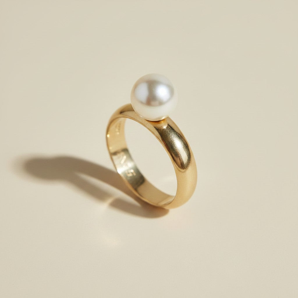18k Gold Filled Solitaire Pearl Ring