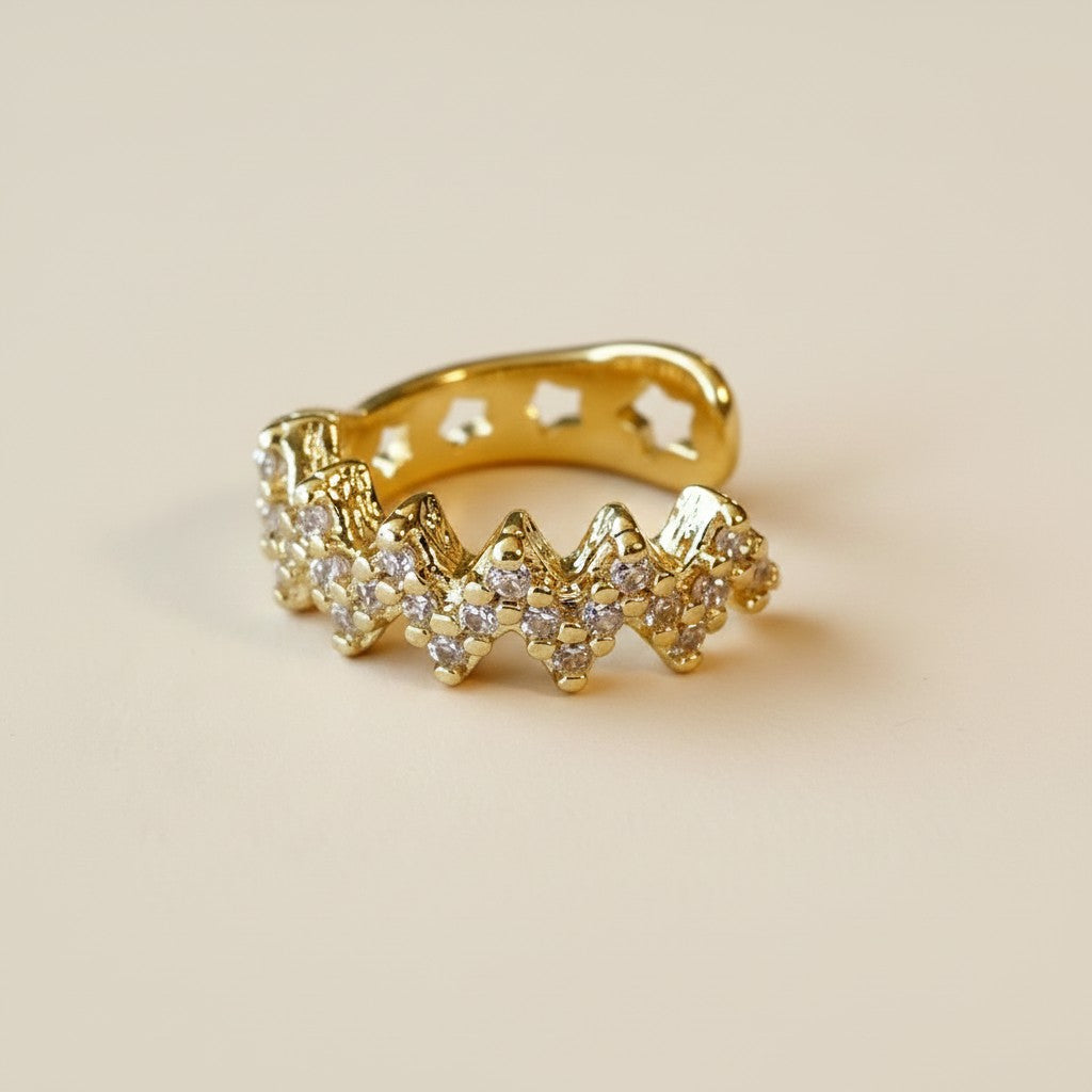 ⚡ 18k Gold Filled Zig Zag CZ Ear Cuff — Geometric. Sculptural. Scattered With Light.