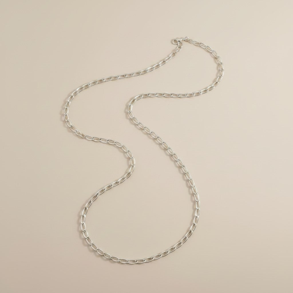 ⛓️ Sterling Silver Flat Elongated Curb Chain — The Foundation Piece Every Collection Needs