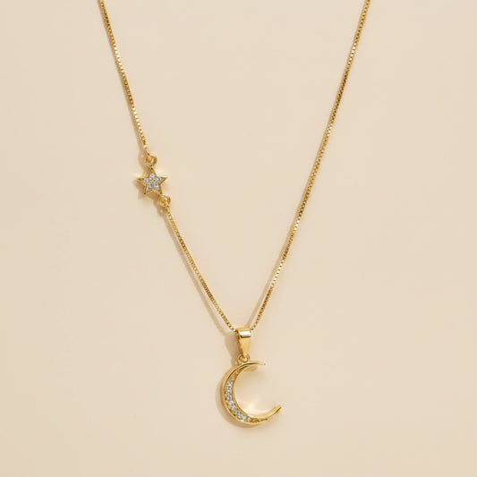 18k Gold Filled Crescent Moon &amp; Star Necklace | Celestial Sparkle