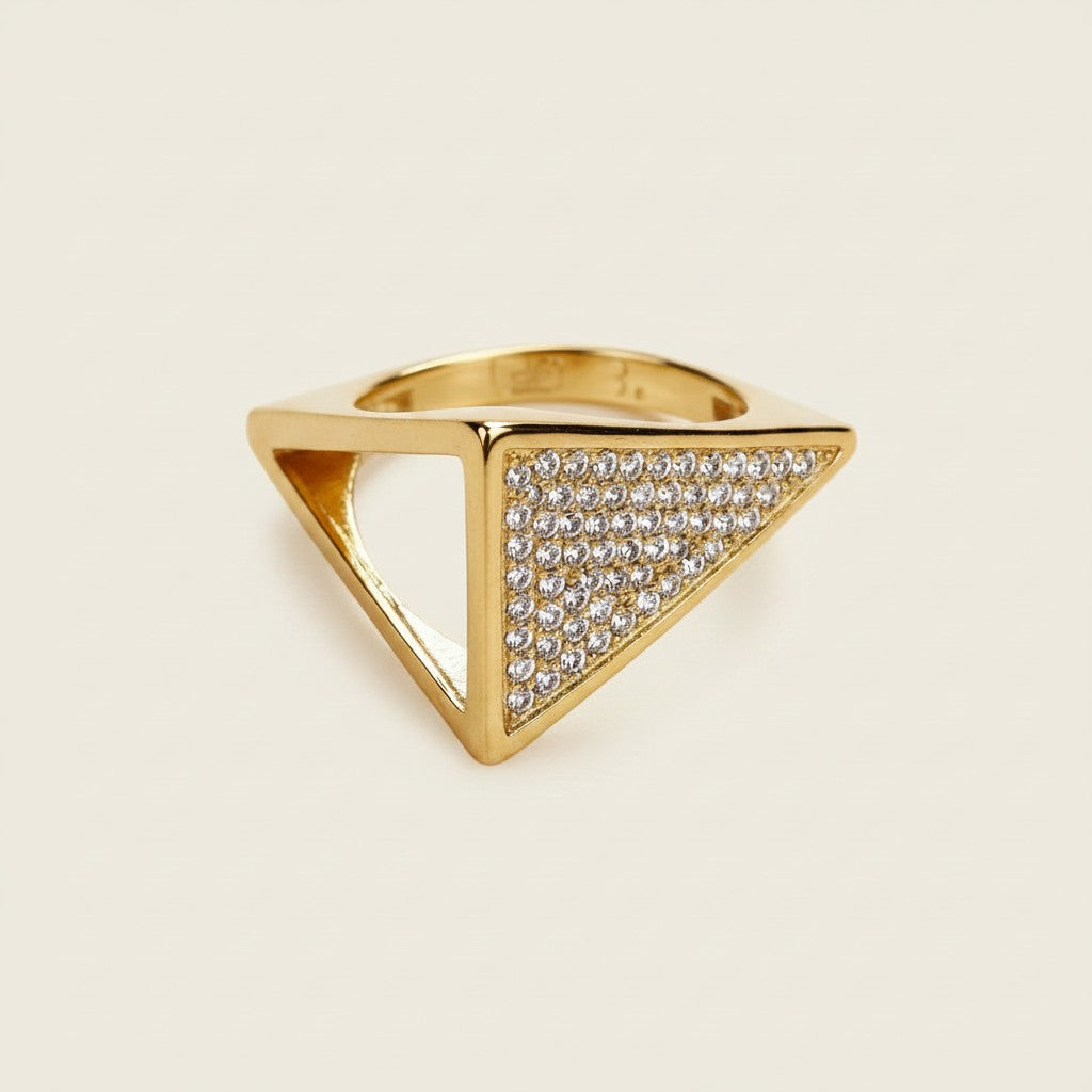 18k Gold Filled CZ Geometric Ring | Intricate Statement Style