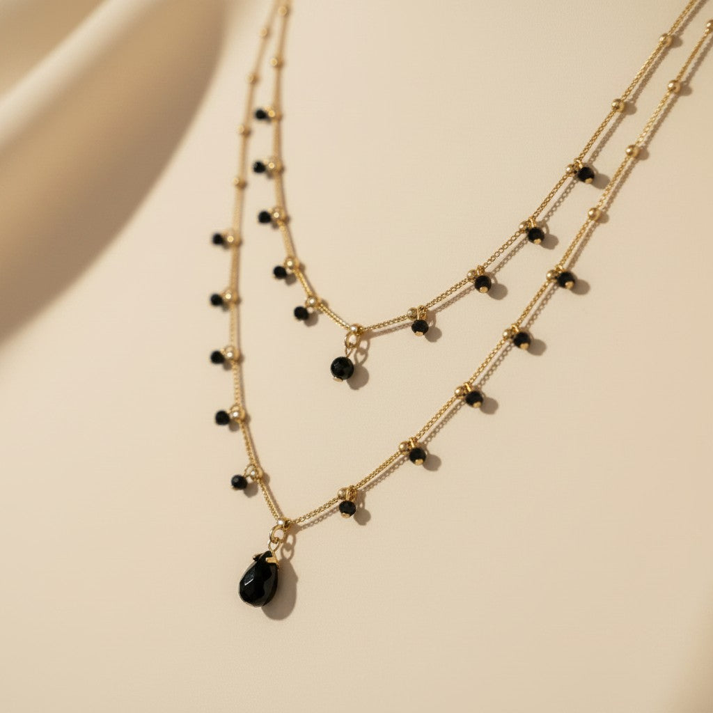 18k Gold Filled Black CZ Teardrop Satellite Necklace | The Upgraded Best Seller in Black