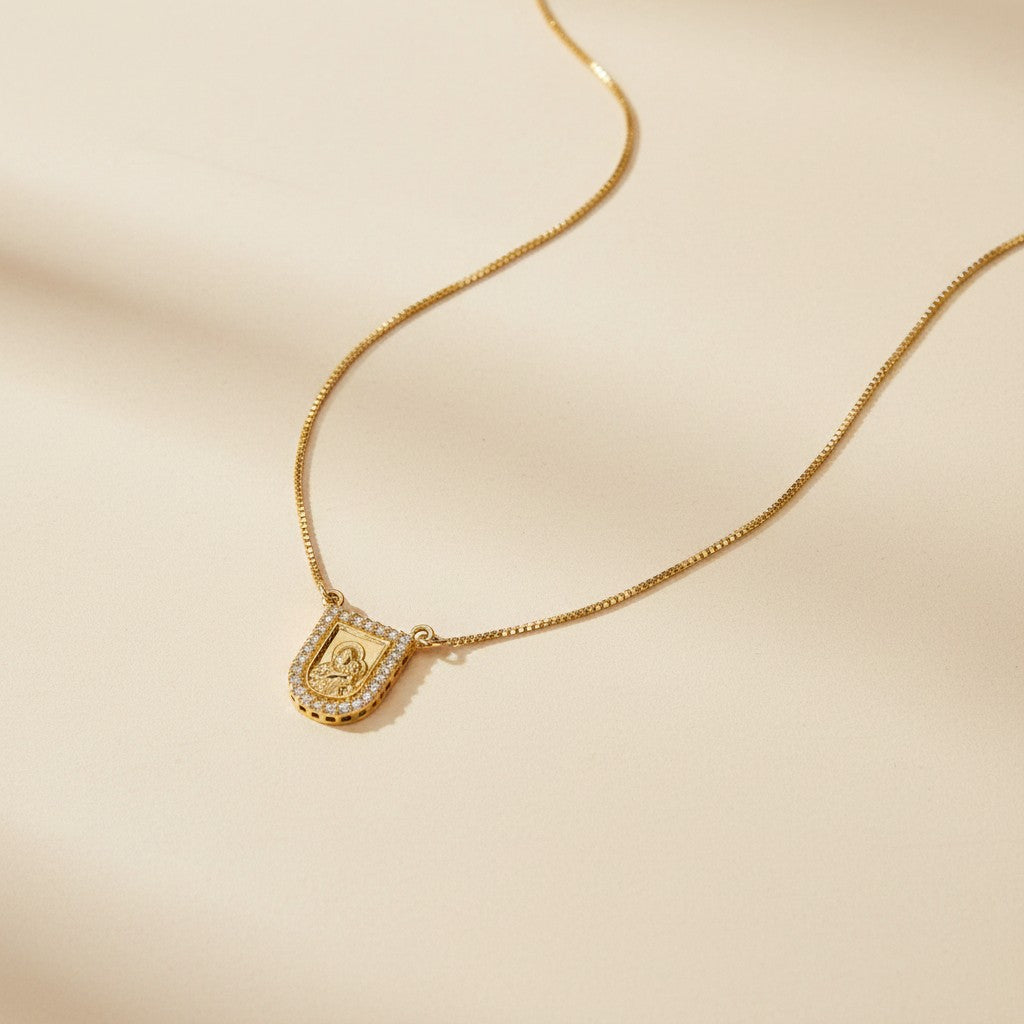🙏 18k Gold Filled Scapular CZ Necklace (Escapulario) — Heart in Front. Grace Behind. Protection All Around.