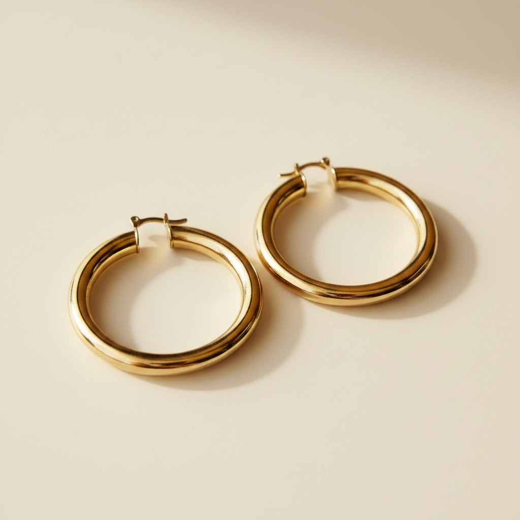 ✨ 18k Gold Filled Large Plain Tube Hoop Earrings — Statement Size. Featherlight Feel. All Day, Every Occasion.