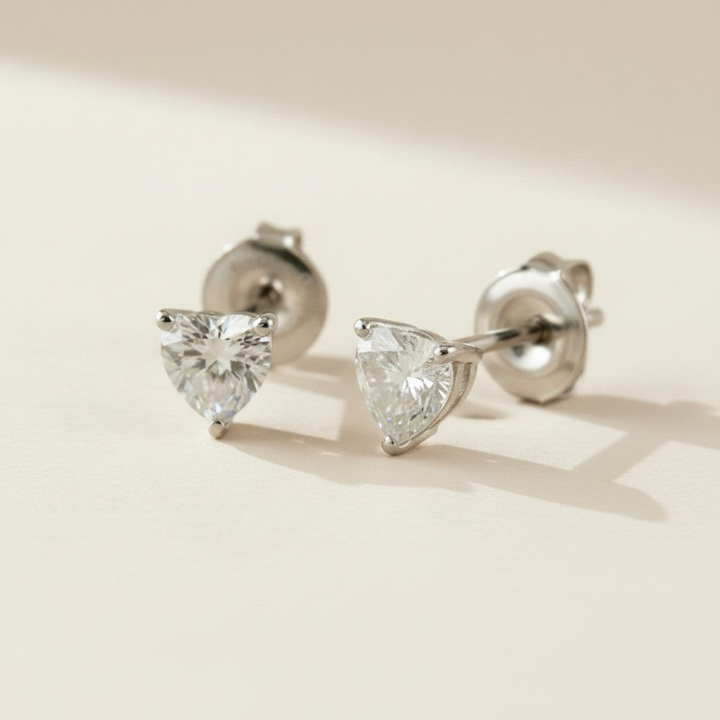 💎 .925 Sterling Silver Heart-Cut Moissanite Stud Earrings — The Most Romantic Cut. GRA Certified. 0.5ct Total.