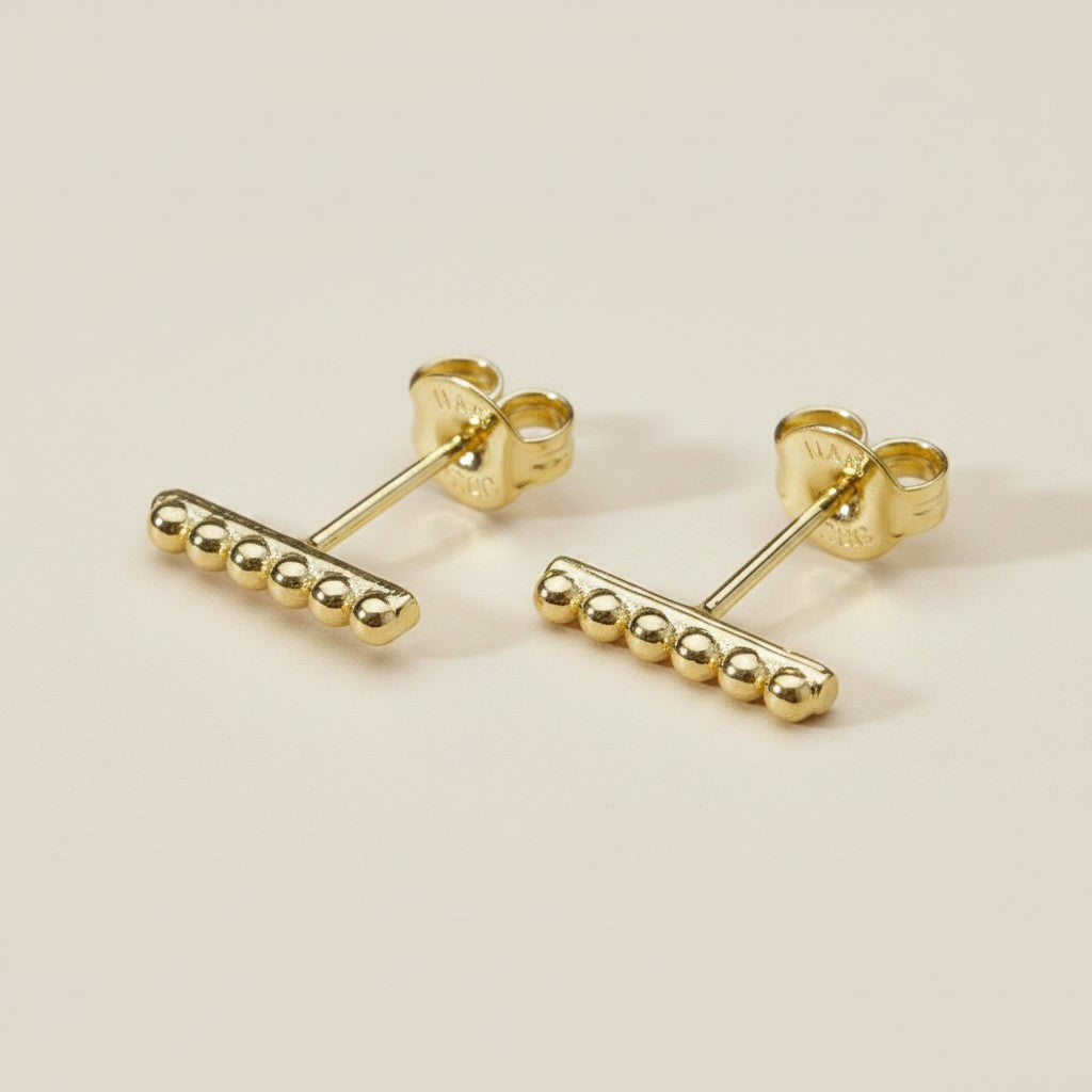 18k Gold Filled Beaded Bar Stud Earrings | Ear Stacking Essential