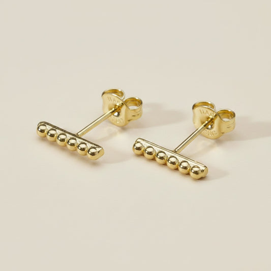 18k Gold Filled Beaded Bar Stud Earrings | Ear Stacking Essential