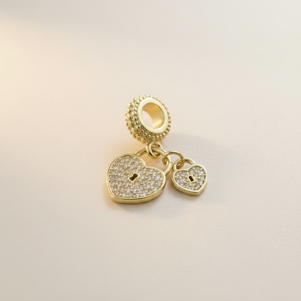18k Gold Filled Pavé CZ Double Heart Charm — Two Hearts, One Unbreakable Bond