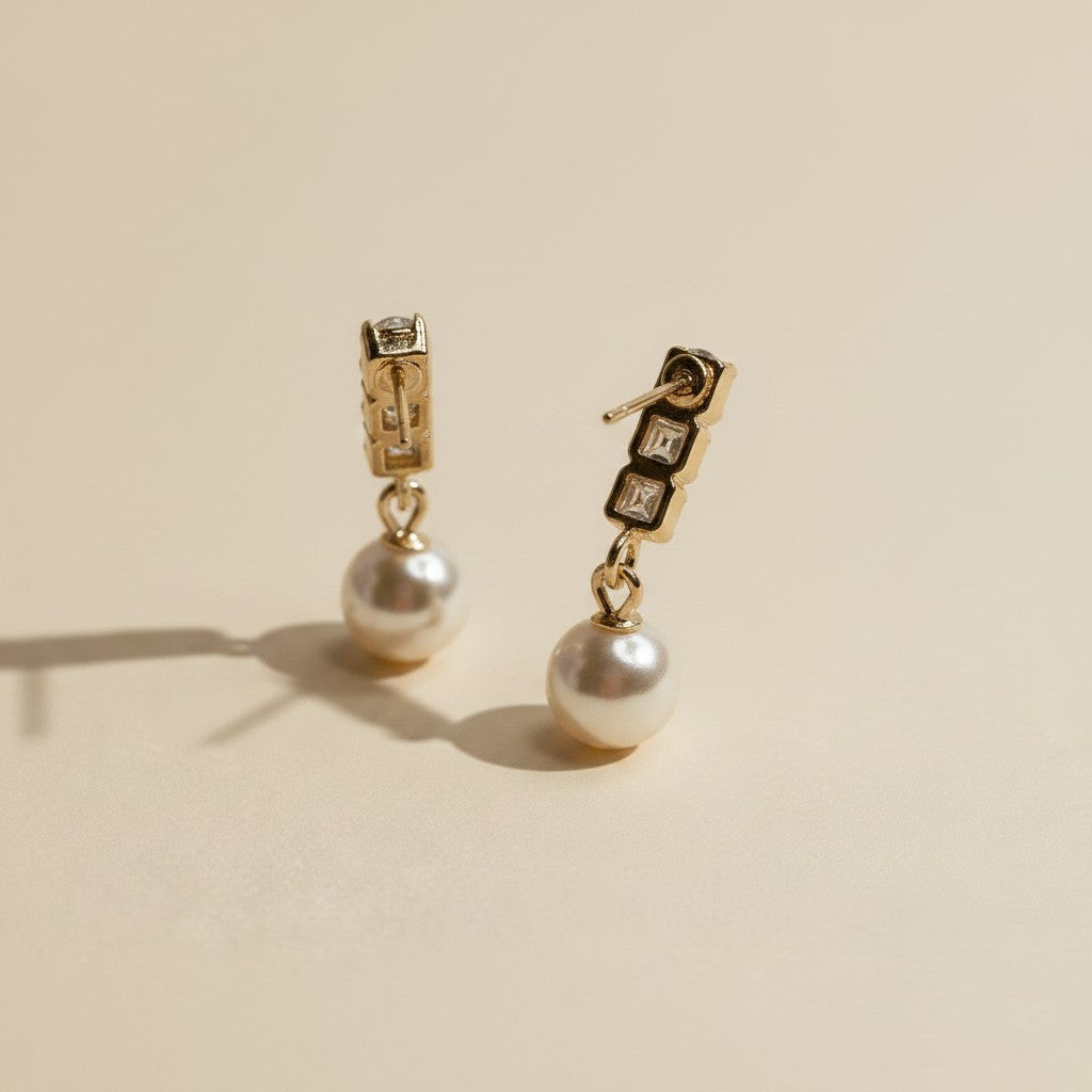 🤍 18k Gold Filled CZ & Pearl Post Earrings — Sparkle Above. Lustre Below. The Classic Combination