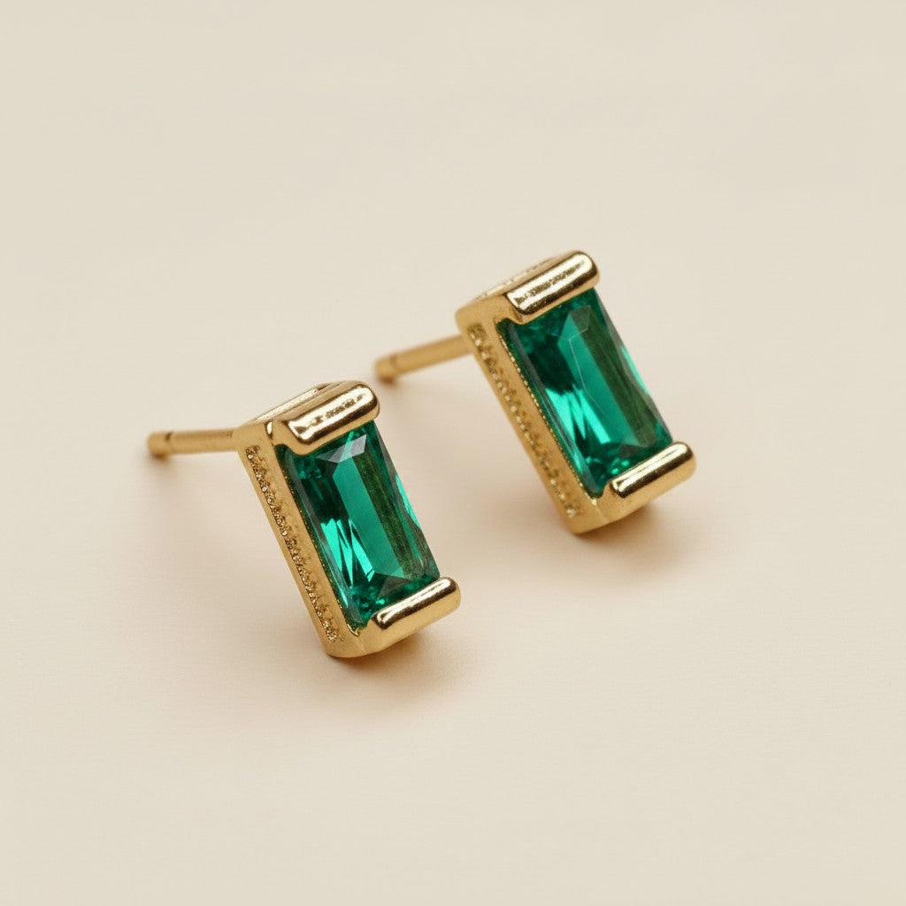 18k Gold Filled Baguette Birthstone Stud Earrings | Personalized Birthday Gift
