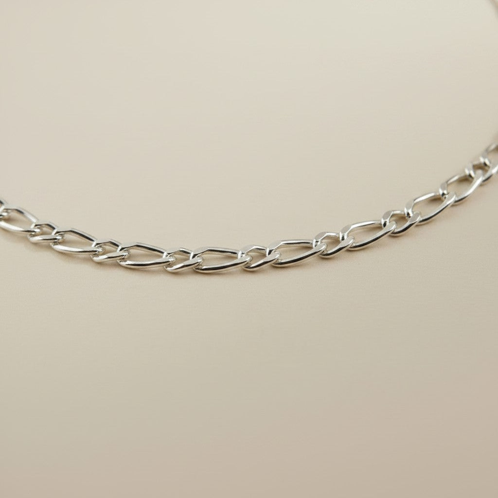 Sterling Silver 3.9mm Figaro Chain — Round Meets Oval. The Cleanest Rhythm in Silver.