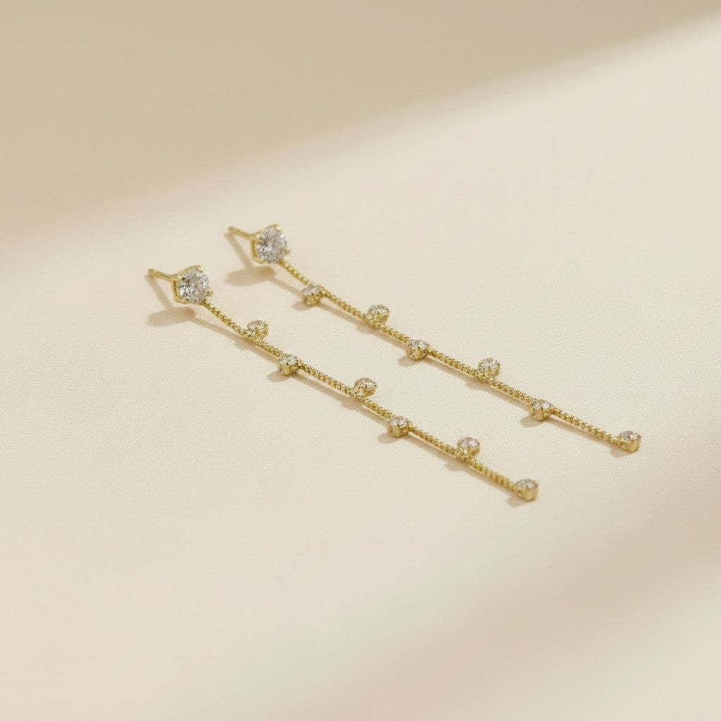 ✨ 18k Gold Filled CZ Stud Chain Drop Earrings — A Brilliant Start. A Celestial Fall.