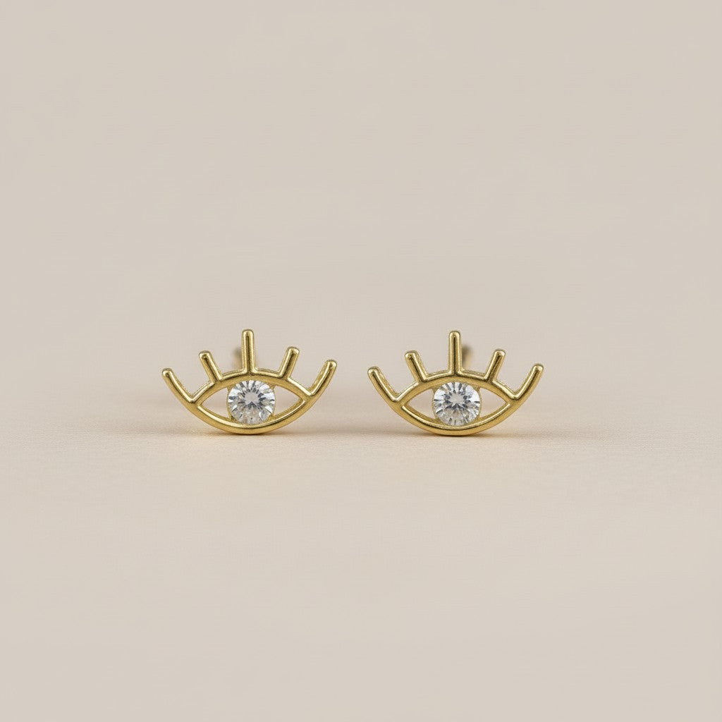 Cubic Zirconia Eye Stud Earrings - Dainty Evil Eye Studs for Women