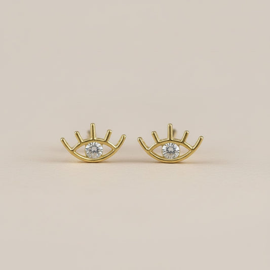 Cubic Zirconia Eye Stud Earrings - Dainty Evil Eye Studs for Women
