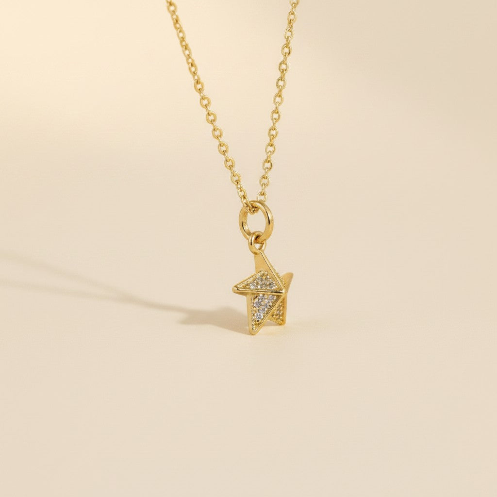 18k Gold Filled Stella a Mulinello CZ Necklace | Italian-Inspired Celestial Elegance