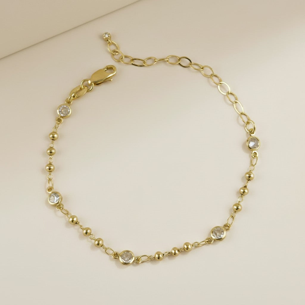 ✨ 18k Gold Filled Bead & CZ Bracelet — Warm Gold. Quiet Sparkle. The Wrist's Perfect Companion.