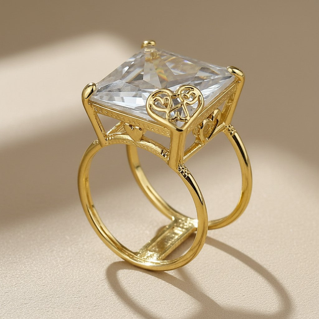 18k Gold Filled Oversized Princess Cut CZ Ring | Diamond-Like Glamour