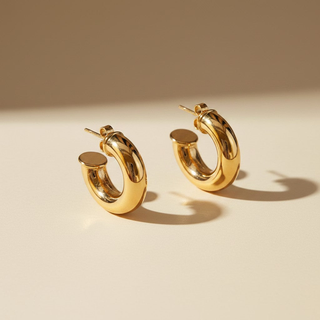 18k Gold Filled Small Hollow Tube Semi Hoop Earrings | A Collection Essential