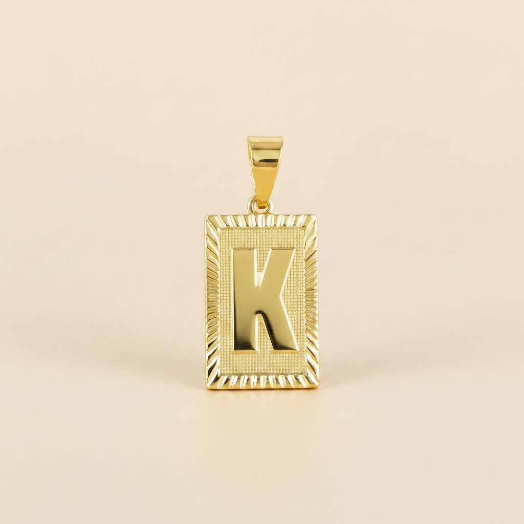 18k Gold Filled Vintage Diamond Cut Initial Plate Pendant | Personal & Timeless
