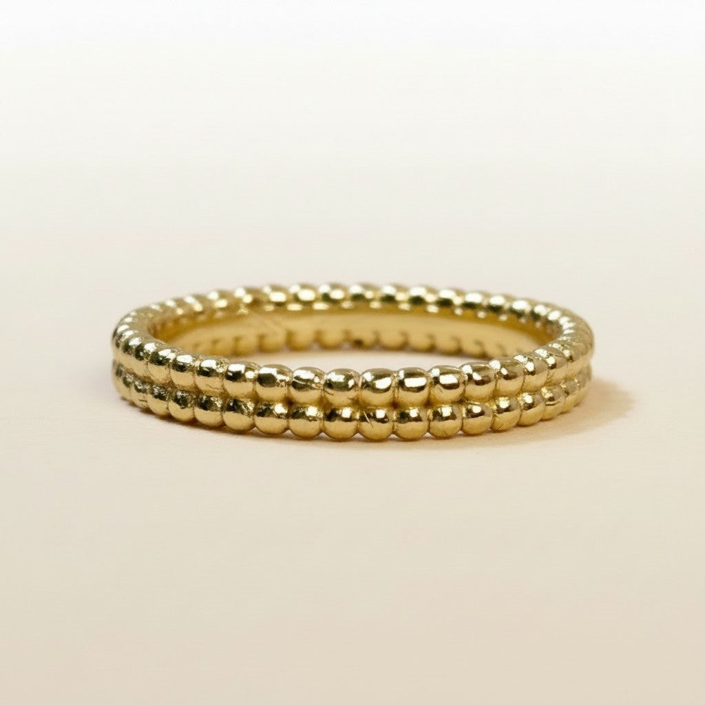 ✨ 18k Gold Filled Double Beaded Band Ring — Two Rows of Texture. One Quietly Confident Band.