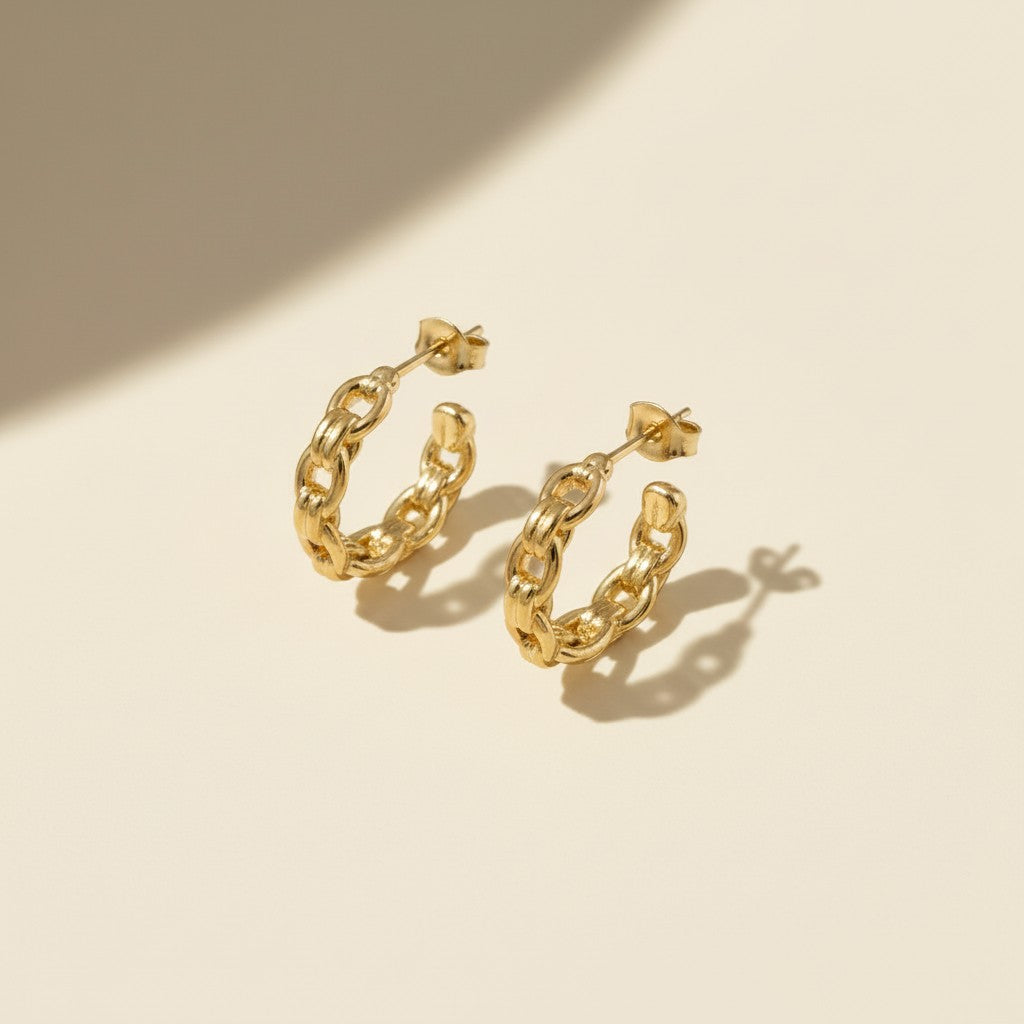 ✨ 18k Gold Filled Chain Link C-Hoop Earrings — The Hoop Built From a Chain. Movement in Every Link.