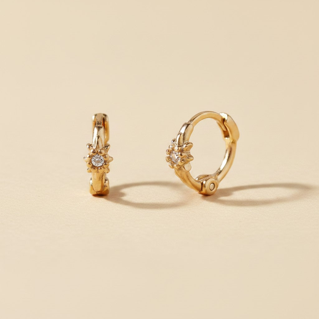 ✨ 18k Gold Filled Starburst Mini Clicker Hoop Earrings — Radiating Texture at the Smallest Scale.