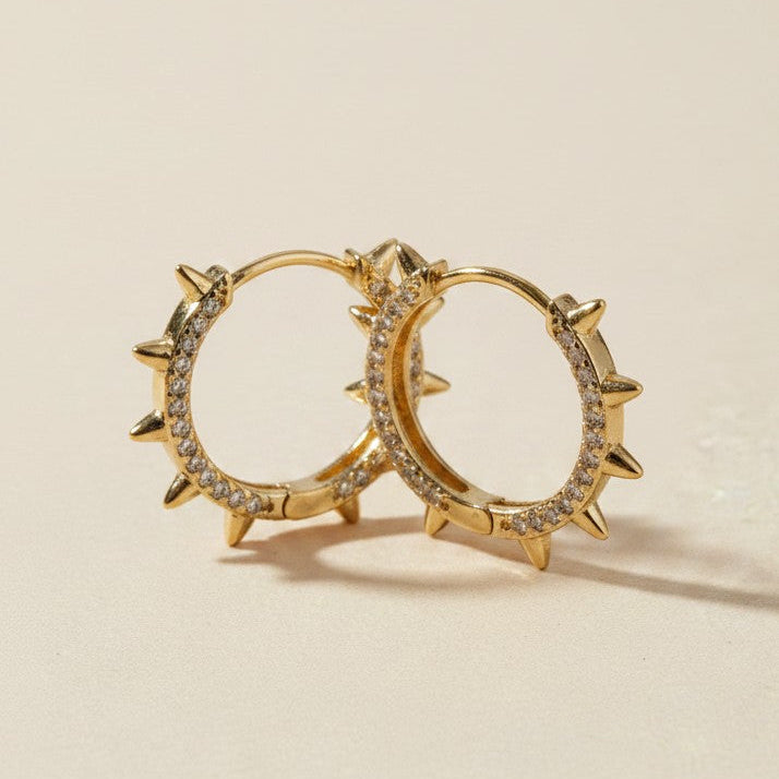 ⚡ 18k Gold Filled Spike CZ Huggie Earrings — Edge at the Rim. Sparkle on the Hoop. Both at Once.