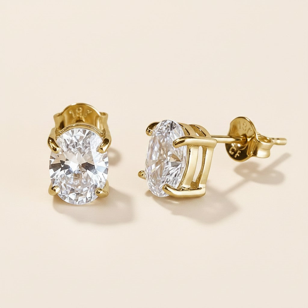 18k Gold Filled Oval CZ Stud Earrings | Celebrity-Inspired Sparkle