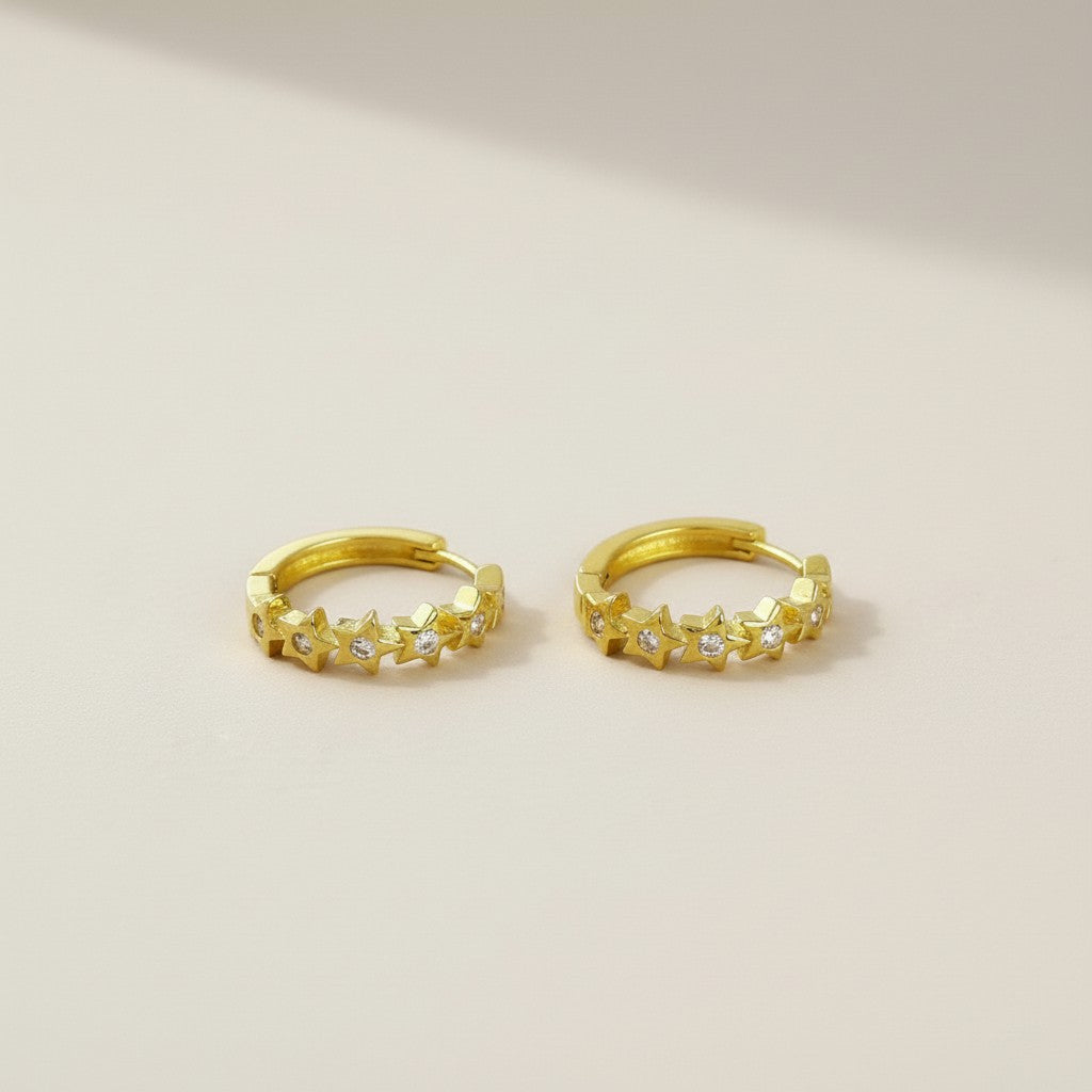 CZ Stars Hoop Earrings for Women - Star Clicker Hoops