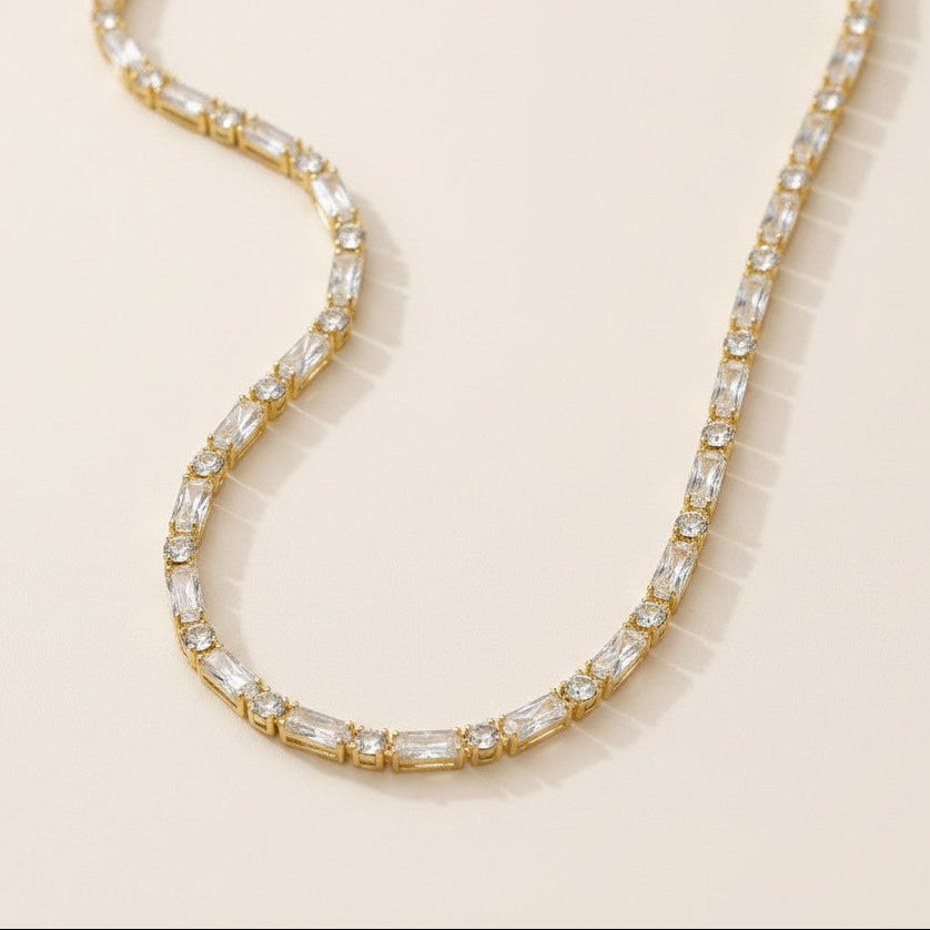 18k Gold Filled Round & Baguette CZ Choker Necklace | Dazzling Statement Style