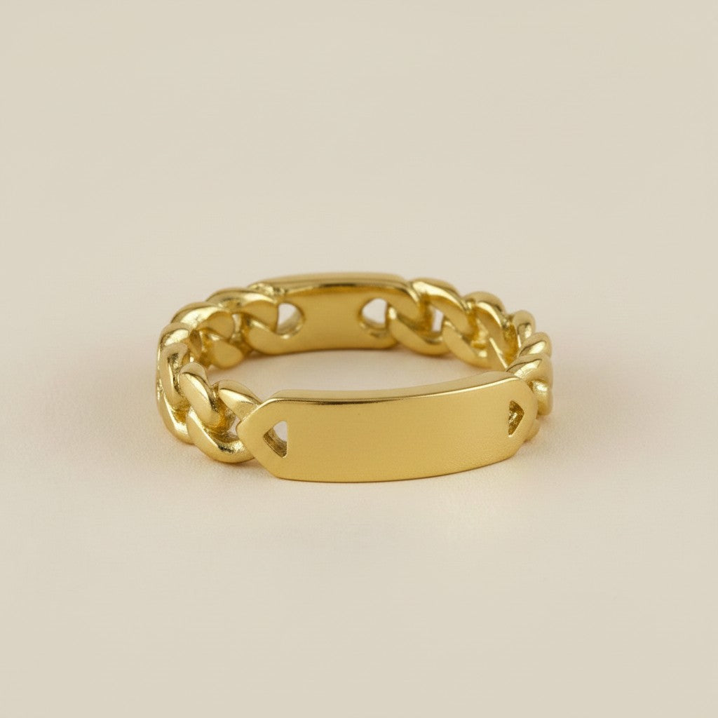 18k Gold Filled Curb Chain Plate Ring | Edgy Meets Refined