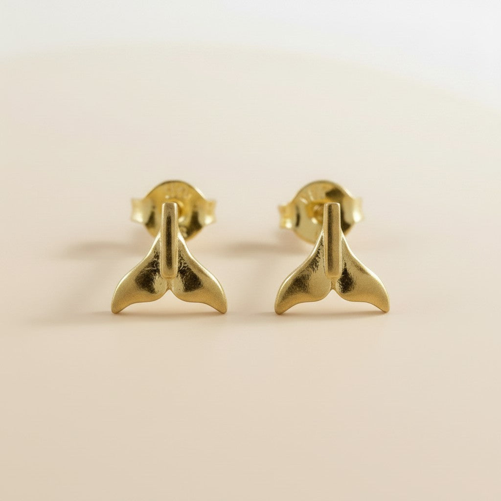 18k Gold Filled Mini Whale Tail Stud Earrings