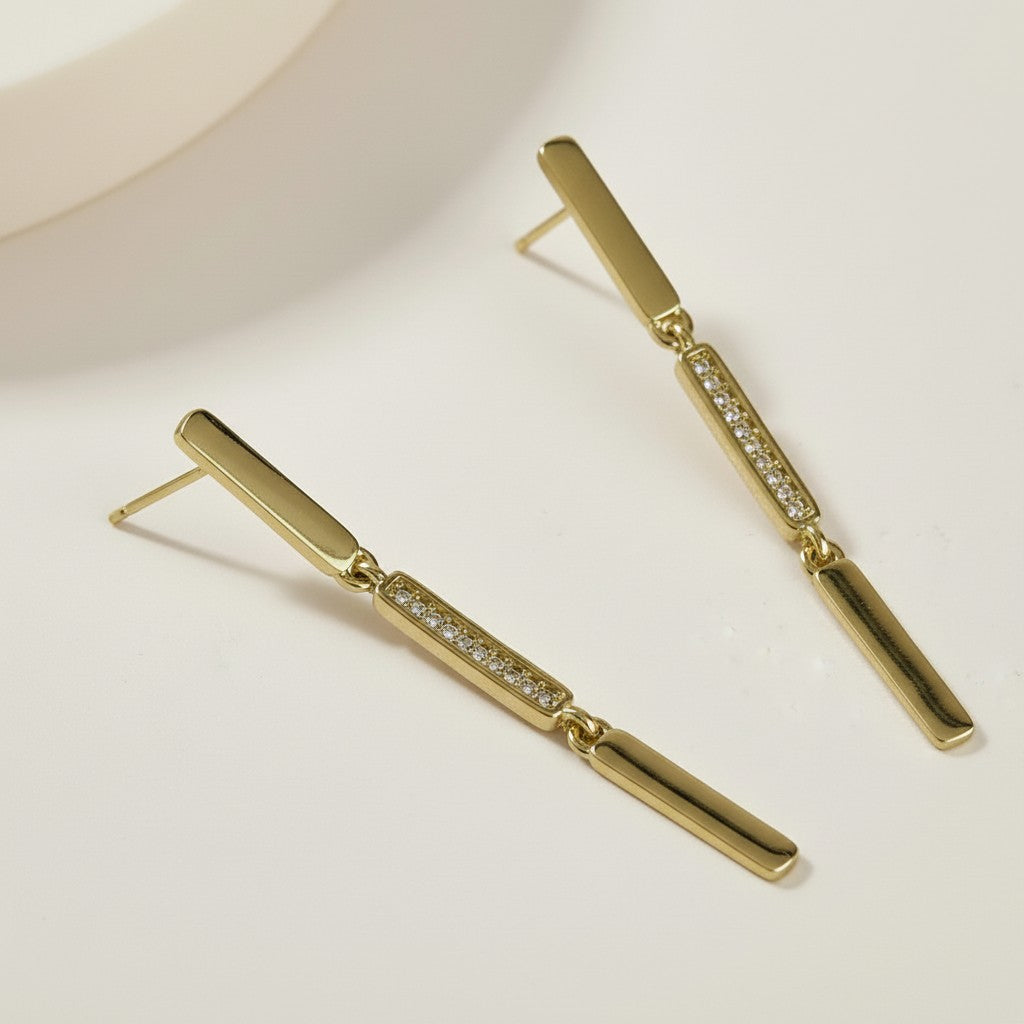 18k Gold Filled Triple Bar Drop Earrings