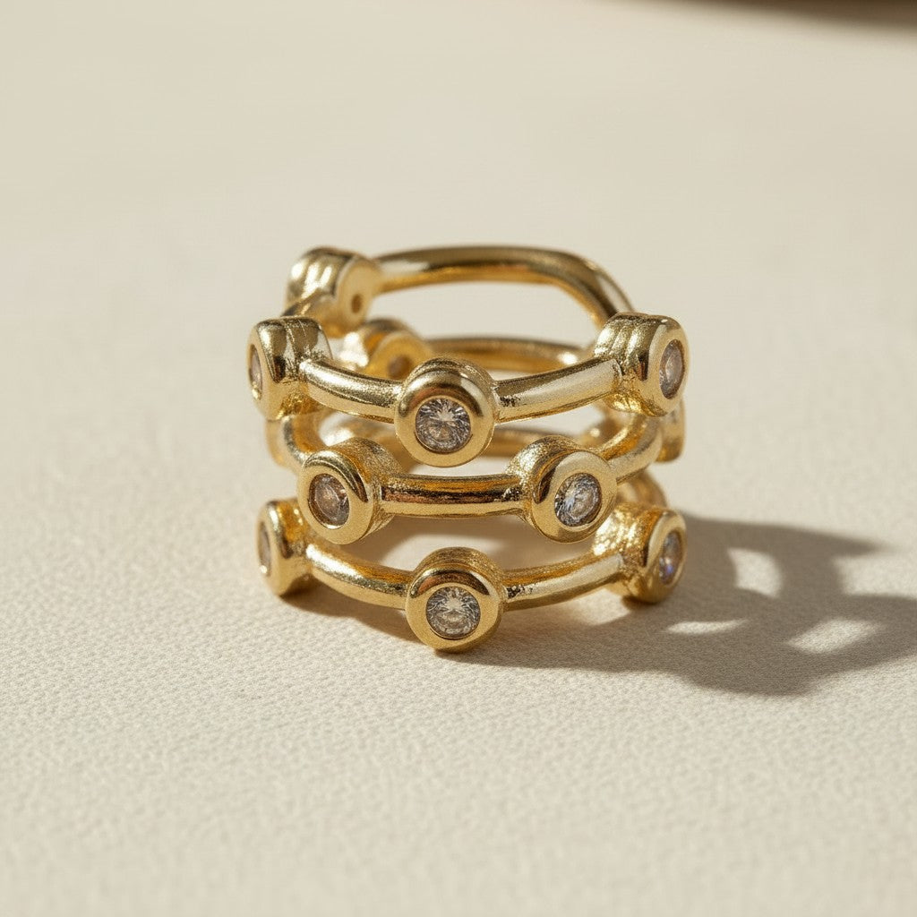 ✨ 18k Gold Filled 3-in-1 Bezel CZ Ear Cuff — Three Stones. One Cuff. No Piercing Required.