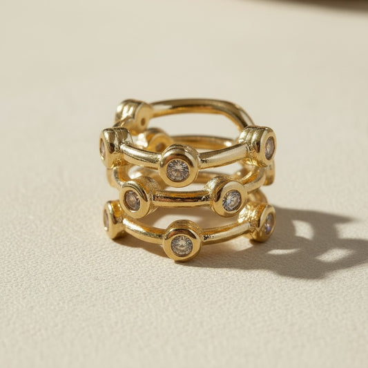 ✨ 18k Gold Filled 3-in-1 Bezel CZ Ear Cuff — Three Stones. One Cuff. No Piercing Required.