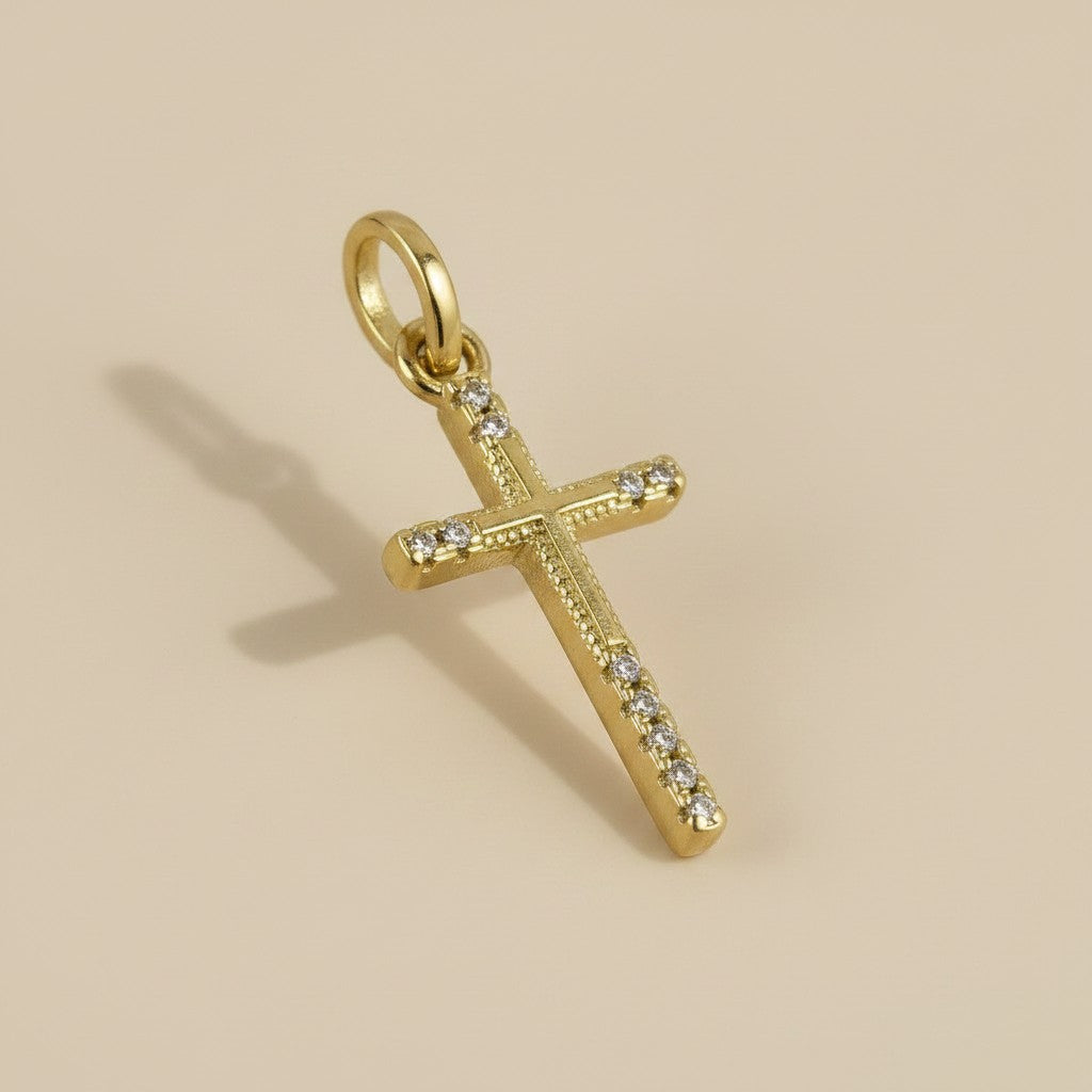 ✝️ 18k Gold Filled CZ Cross Pendant — Four Points. Four Stones. Faith That Catches the Light.