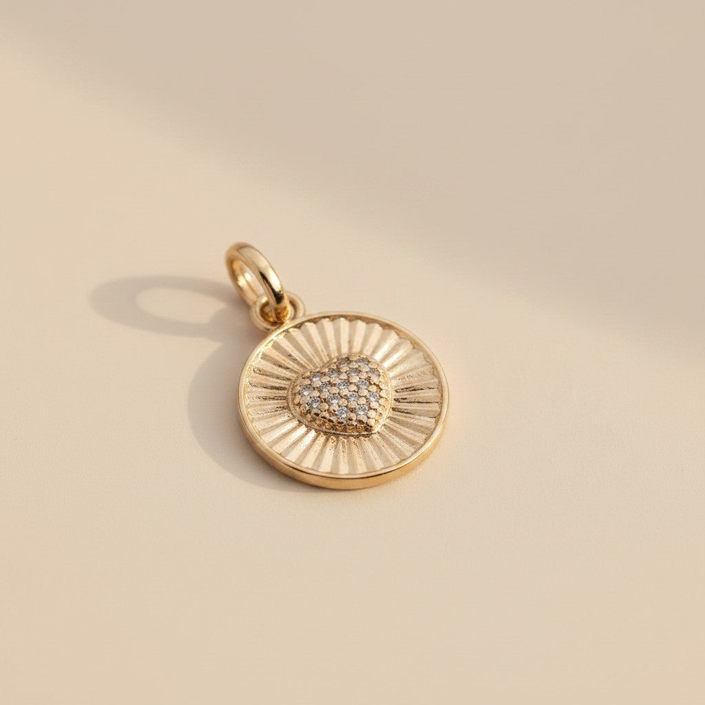 💛 18k Gold Filled Spoke Textured Heart CZ Pendant — A Heart Surrounded by Light.