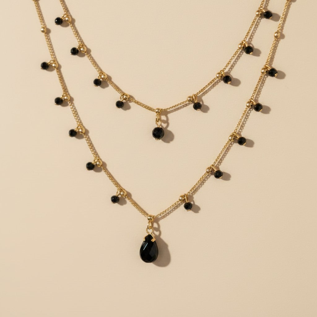 18k Gold Filled Black CZ Teardrop Satellite Necklace | The Upgraded Best Seller in Black