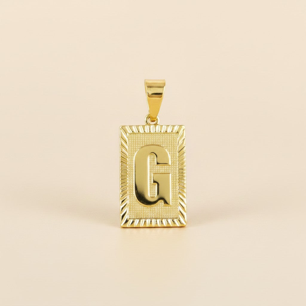 18k Gold Filled Vintage Diamond Cut Initial Plate Pendant | Personal & Timeless